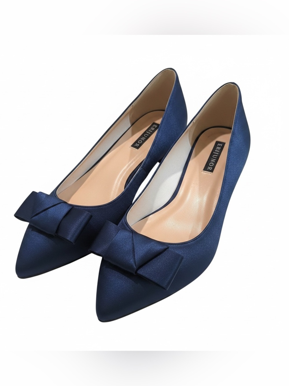 ERIJUNOR Women's Navy Pointed-Toe Bow Flats for weddings